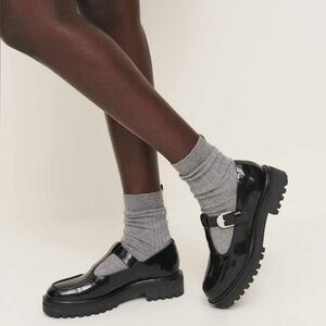 Reformation Abalonia Chunky Platform T Strap Black Leather Mary Jane Sz 8.5 NWOB